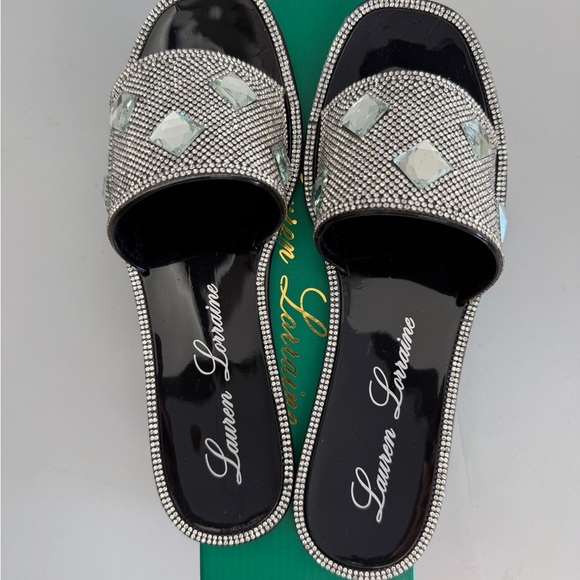 lauren larraine Bianca Black And Silver sandals womens 9 - Picture 4 of 6